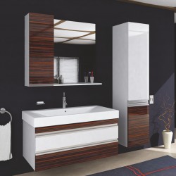 Beyaz ve Ahşap Kaplamalı Banyo Dolabı