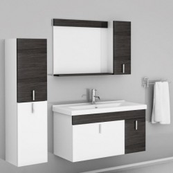 Beyaz - Ahşap Kaplama Banyo Dolabı